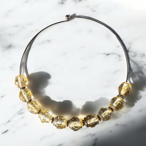Vintage Murano Glass Silver Tone Beaded Coil Choker Necklace - Picture 1 of 4